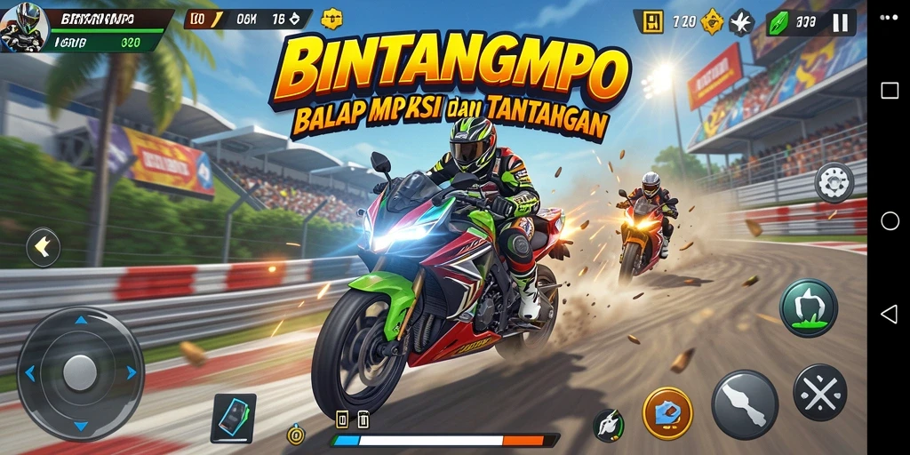 Tampilan balapan yang menegangkan di BINTANGMPO dengan motor cepat.