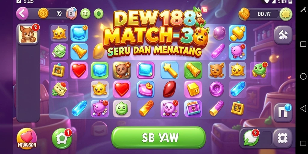 Screenshot gameplay DEWI188 menampilkan momen seru permainan Match-3.