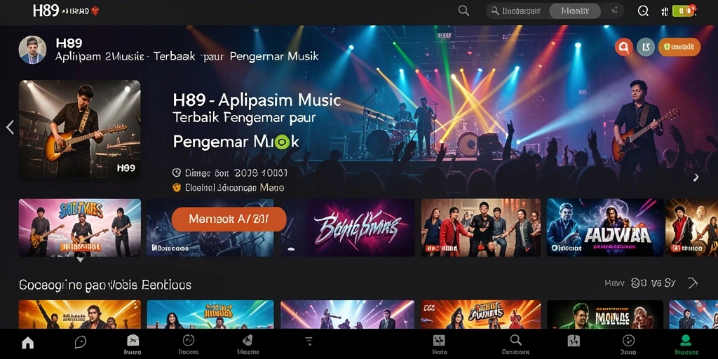 Screenshot H89 menunjukkan antarmuka aplikasi dengan berbagai pilihan lagu.
