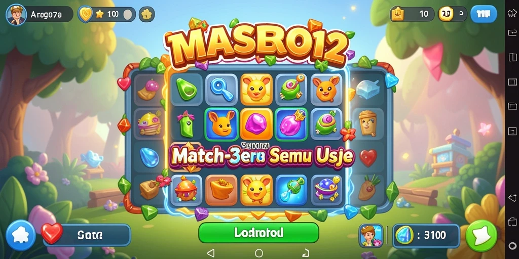 Tampilan gameplay seru MASBRO12 dengan kombinasi warna-warni.