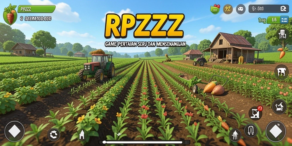Tampilan gameplay RPZZZ dengan suasana pertanian yang cerah.