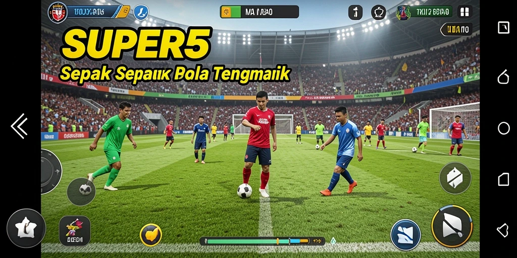 Tangkapan layar menarik dari gameplay sepenuh aksi dalam SUPER5.